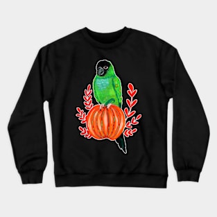 Cute Halloween Nanday Conure Parrot on Autumn Pumpkin Crewneck Sweatshirt